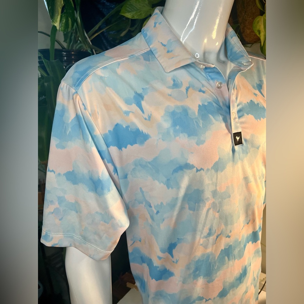 Bad Birdie Sky Blue and White Polo